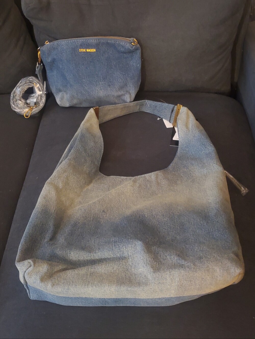 Steve Madden DEMPSEY Denim Hobo with Matching Logo Crossbody NWT